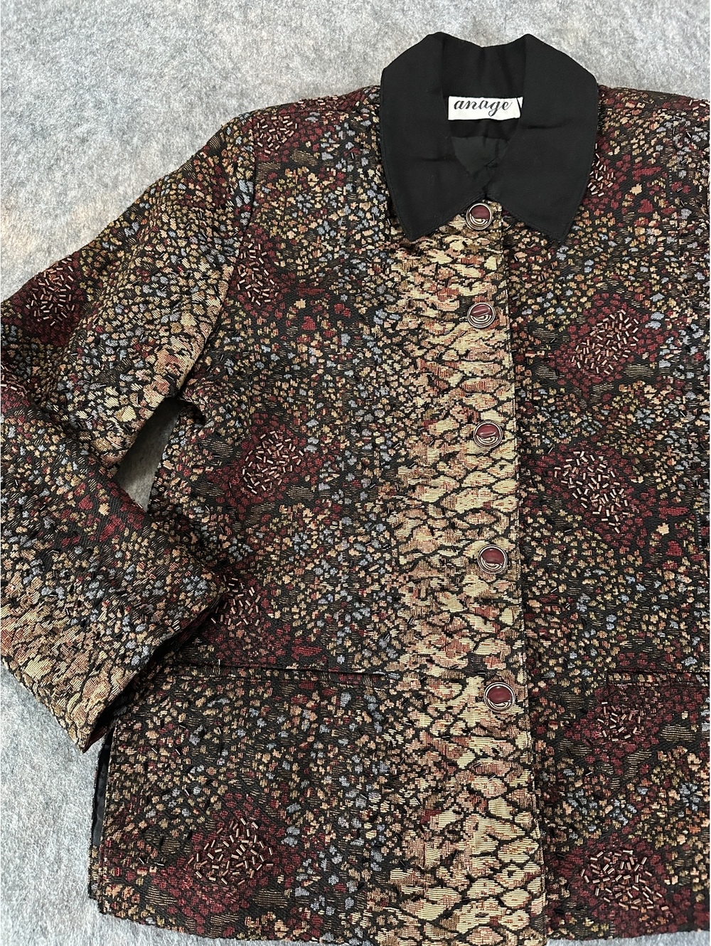 Anage Vintage Beaded Tapestry Jacket Blazer Floral Brocade Grunge Boho S
